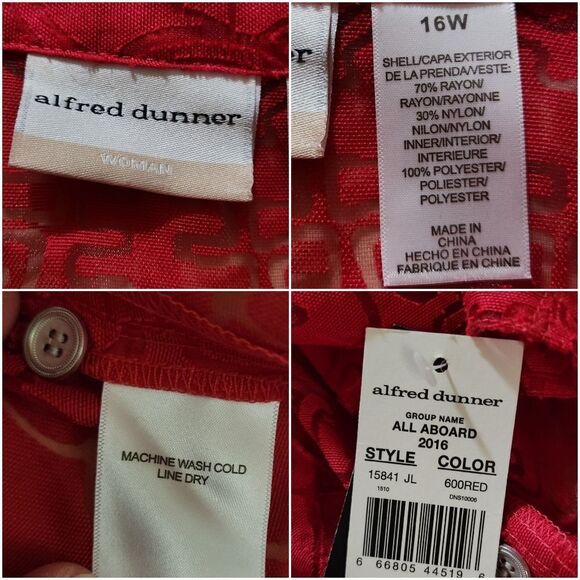 🔹️NWT Alfred Dunner Red Semi-Sheer All Aboard 3/4 Sleeve Size 16W - Picture 10 of 10